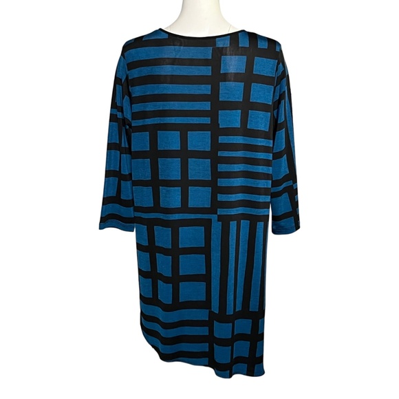 COMFY USA Tunic Top Size Large Blue Black Stretchy Slinky Lagenlook High Low - Picture 4 of 9
